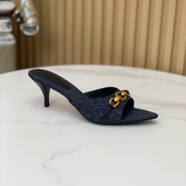 SL CHAIN ATTACH HEELED MULES INDIGO DENIM