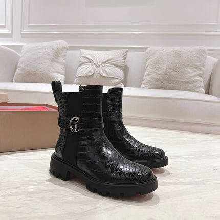 CHELSEA BOOT LUG 30MM IN BLACK CALFSKIN SNAKE SKIN
