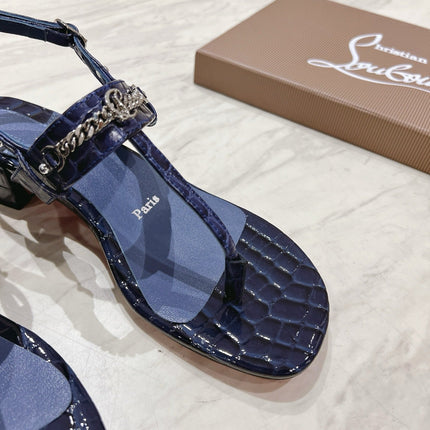 THONG SANDALS SLINGBACK 25MM IN SNAKE-EFFECT DARK BLUE CALFSKIN