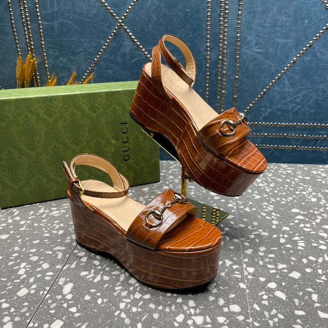 GG  HORSEBIT FLATFORM SANDAL CARAMEL CALFSKIN