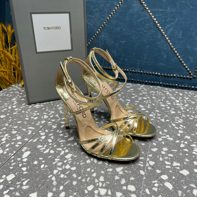 IDA SANDAL 10 CM IN GOLD SNAKE PATTERNED CALFSKIN