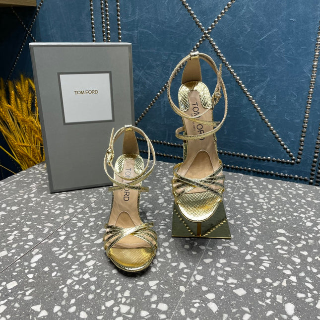 IDA SANDAL 10 CM IN GOLD SNAKE PATTERNED CALFSKIN
