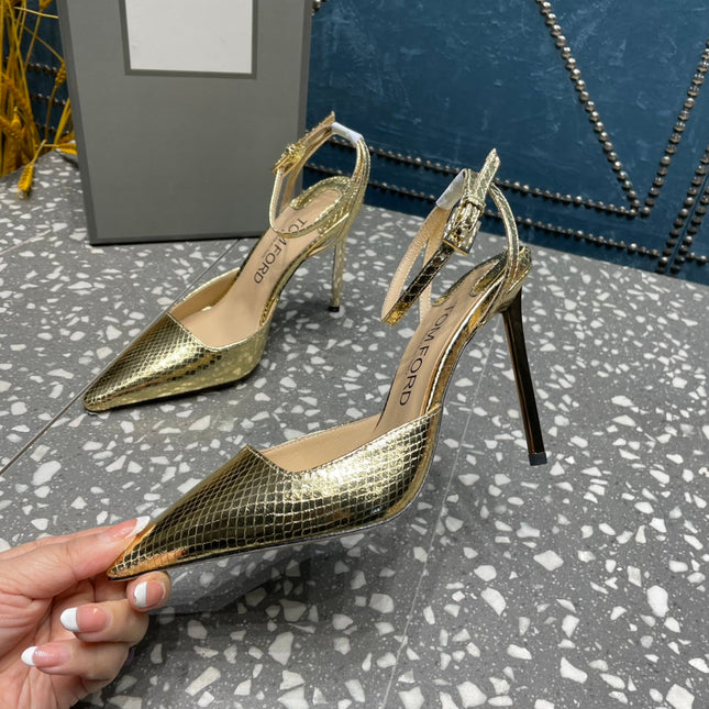 HIGH HEELS 10 CM IN GOLD SNAKE PATTERNED CALFSKIN