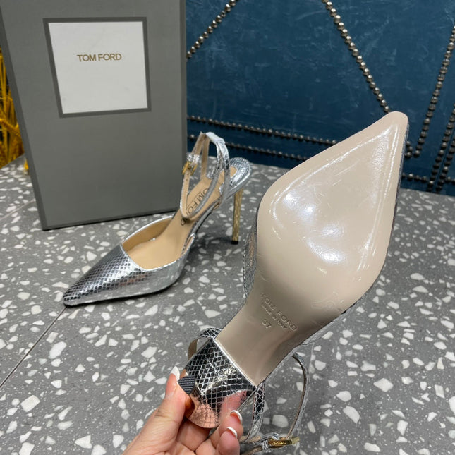 HIGH HEELS 10 CM IN SILVER SNAKE PATTERNED CALFSKIN
