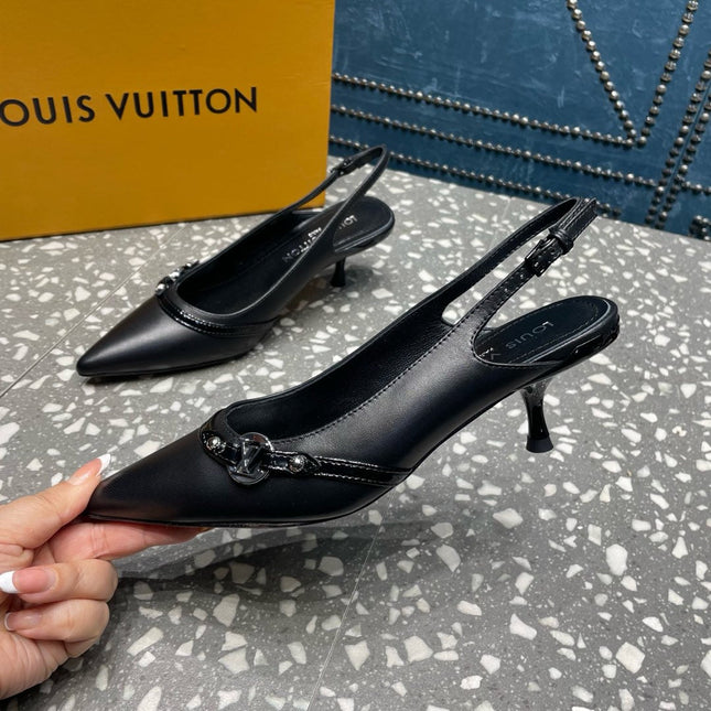 HIGH HEEL 55 MM SLINGBACKS IN BLACK SHEEPSKIN