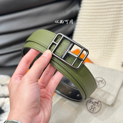 HM-CAPE COD 32MM REVERSIBLE BELT OLIVE GREEN AND BLACK LEATHER BLACK HARDWARE