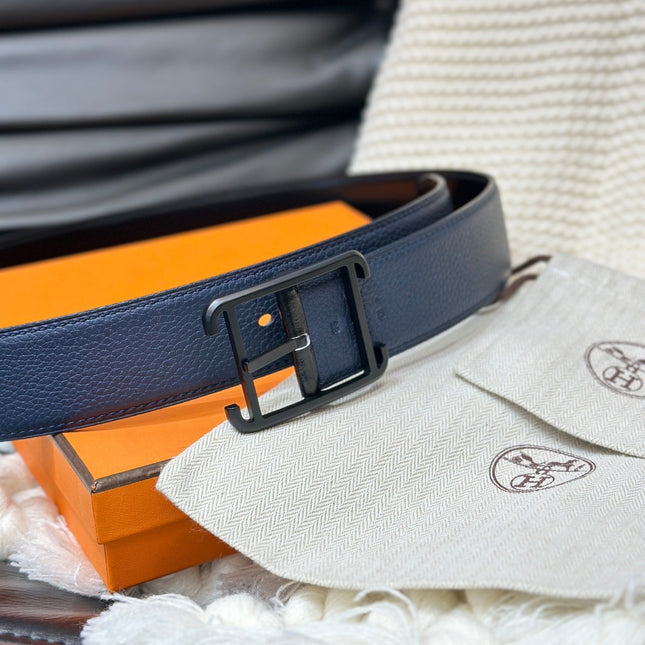 HM HADRIEN 38MM REVERSIBLE BELT NAVY BLUE AND BLACK LEATHER BLACK BUCKLE