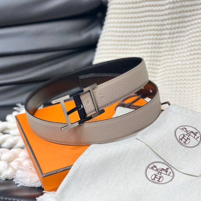 HM NEO TANDEM 32MM REVERSIBLE BELT BLACK AND TAN LEATHER SILVER BUCKLE