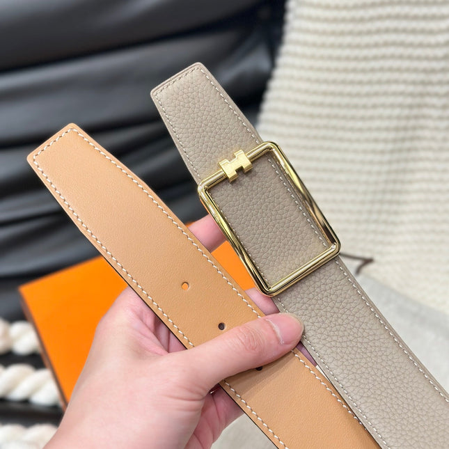 HM TUBE H BELT GOLD BUCKLE & REVERSIBLE HONEY ORANGE LEATHER STRAP 38MM