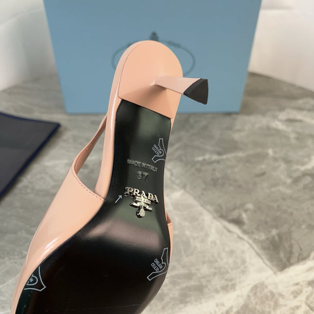 PRADA 25S METAL-TOE SLINGBACK PUMPS IN WARM BEIGE CALFSKIN