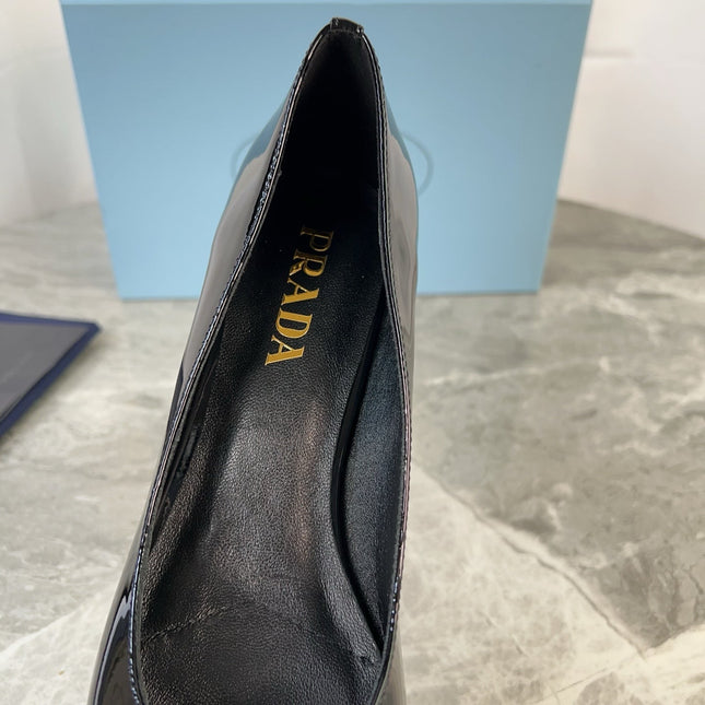 PRADA 25S LOW HEELS SLIP ON BOW 45MM IN BLACK GLOSSY CALFSKIN