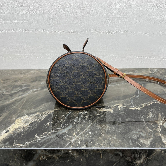 CLARA BAG 19 IN BLACK TRIOMPHE CANVAS AND BROWN CALFSKIN TRIM