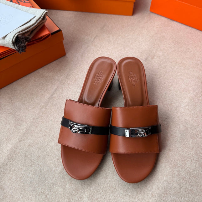 HIGH MULES IN BRONZE BROWN MIX BLACK CALFSKIN