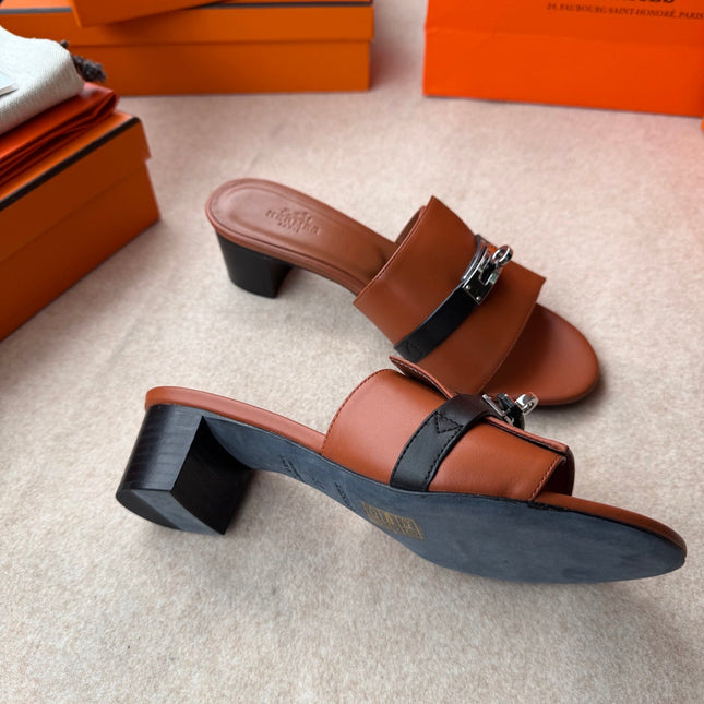 HIGH MULES IN BRONZE BROWN MIX BLACK CALFSKIN