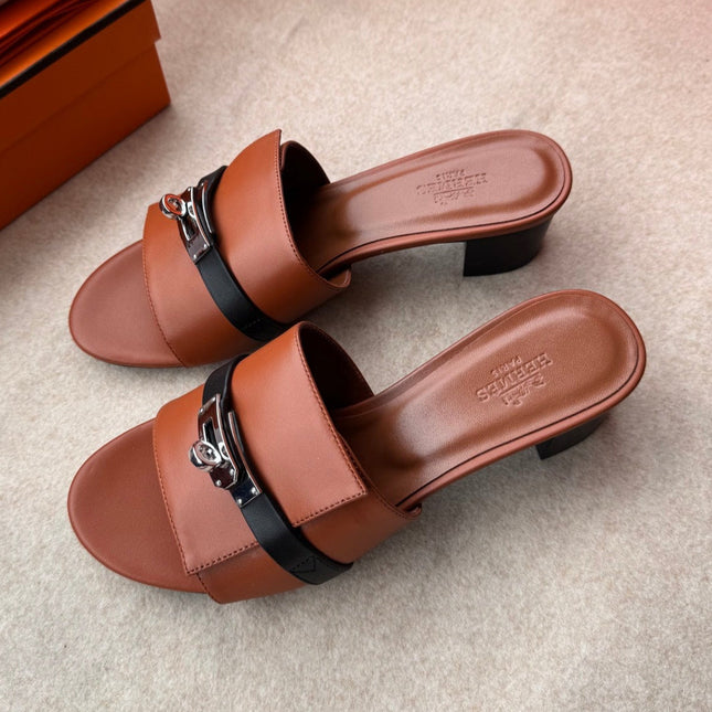 HIGH MULES IN BRONZE BROWN MIX BLACK CALFSKIN