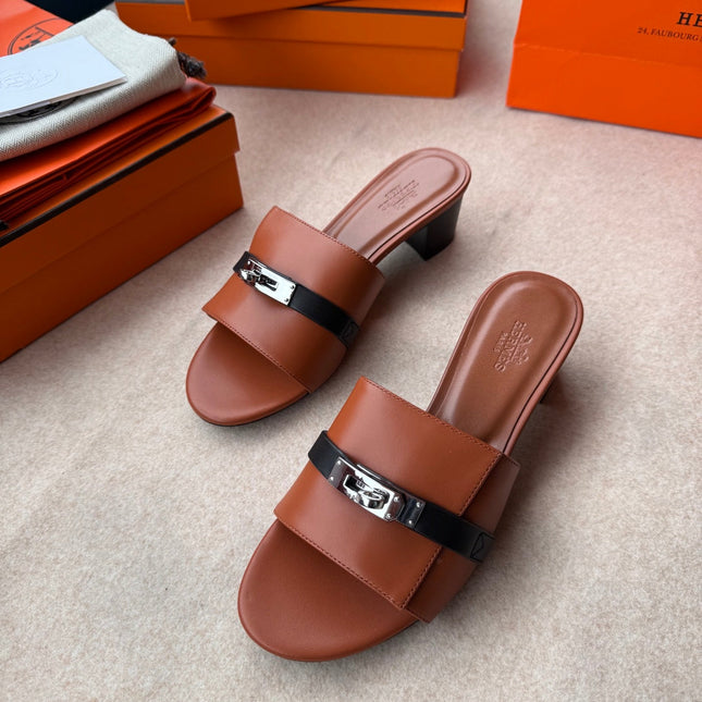 HIGH MULES IN BRONZE BROWN MIX BLACK CALFSKIN