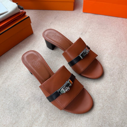 HIGH MULES IN BRONZE BROWN MIX BLACK CALFSKIN