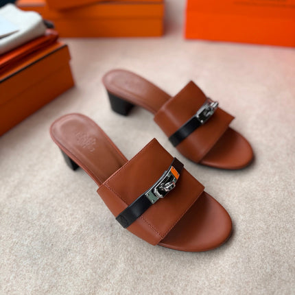 HIGH MULES IN BRONZE BROWN MIX BLACK CALFSKIN