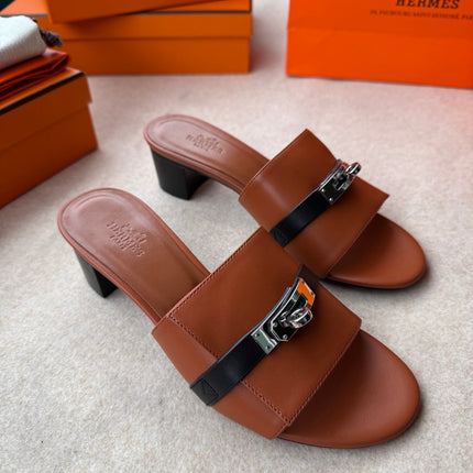 HIGH MULES IN BRONZE BROWN MIX BLACK CALFSKIN