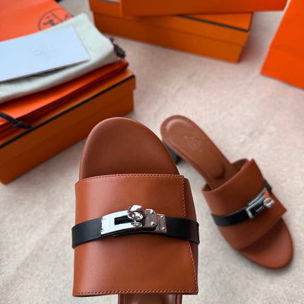 HIGH MULES IN BRONZE BROWN MIX BLACK CALFSKIN