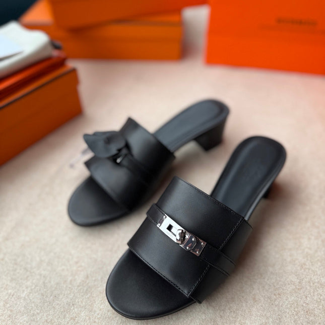 HIGH MULES IN BLACK CALFSKIN