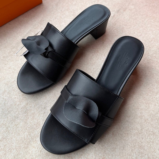 HIGH MULES IN BLACK CALFSKIN