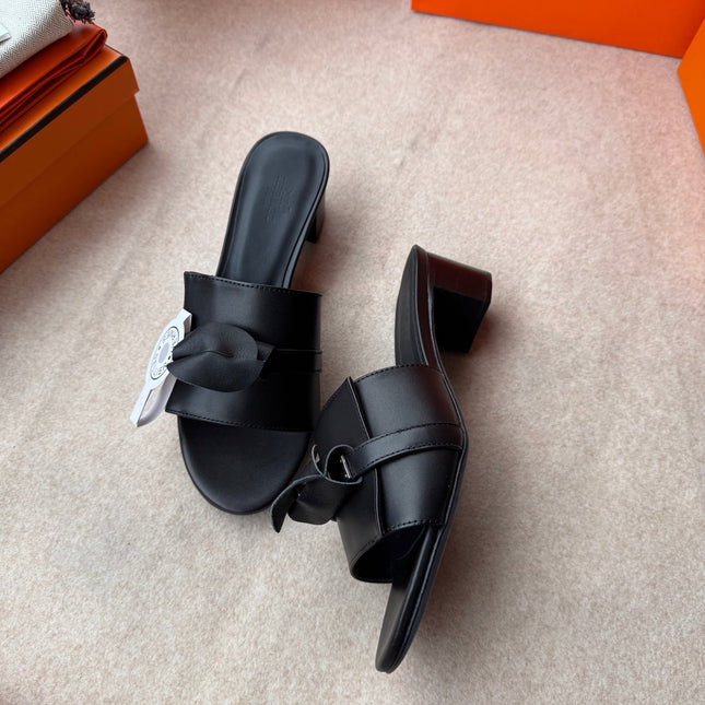 HIGH MULES IN BLACK CALFSKIN