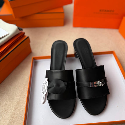 HIGH MULES IN BLACK CALFSKIN