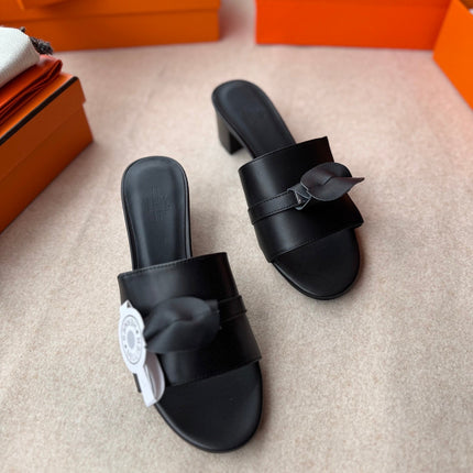 HIGH MULES IN BLACK CALFSKIN