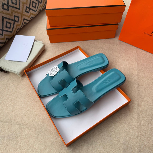 0RAN SANDALS IN SAPPHIRE BLUE CALFSKIN