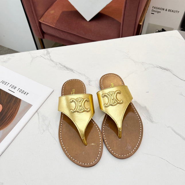 THONG MULE IN GOLD CALFSKIN