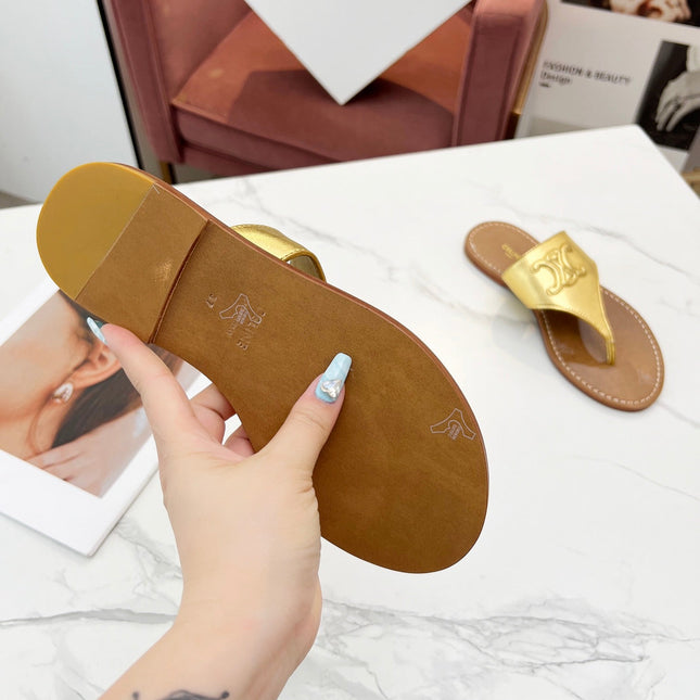 THONG MULE IN GOLD CALFSKIN