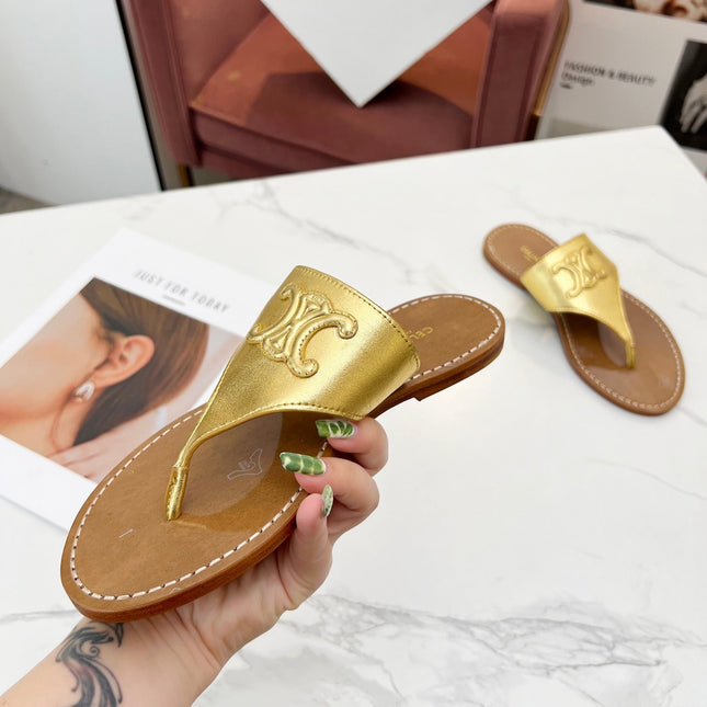 THONG MULE IN GOLD CALFSKIN