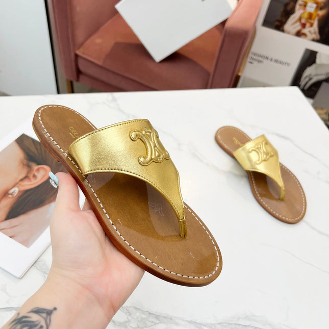 THONG MULE IN GOLD CALFSKIN