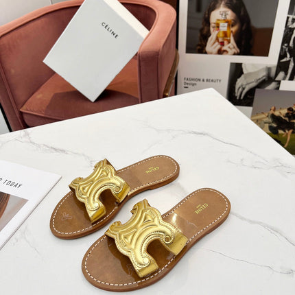 TRIOMPHE SLIDE IN GOLD CALFSKIN