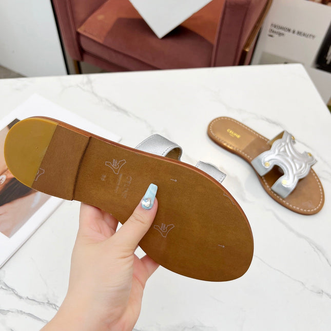 TRIOMPHE SLIDE IN SILVER CALFSKIN