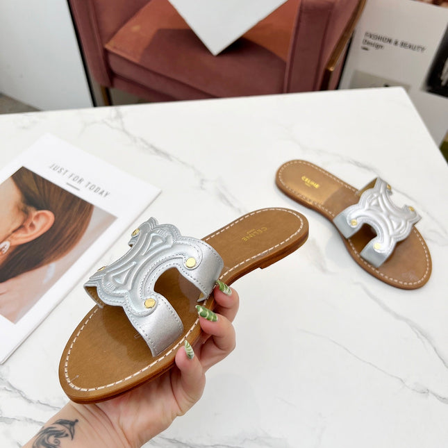 TRIOMPHE SLIDE IN SILVER CALFSKIN
