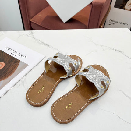 TRIOMPHE SLIDE IN SILVER CALFSKIN