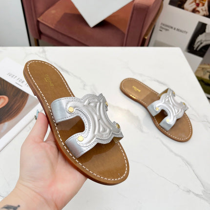 TRIOMPHE SLIDE IN SILVER CALFSKIN