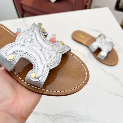 TRIOMPHE SLIDE IN SILVER CALFSKIN