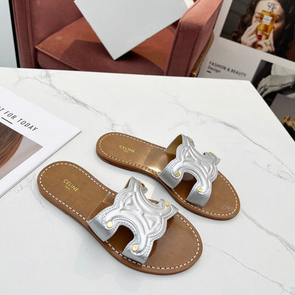 TRIOMPHE SLIDE IN SILVER CALFSKIN