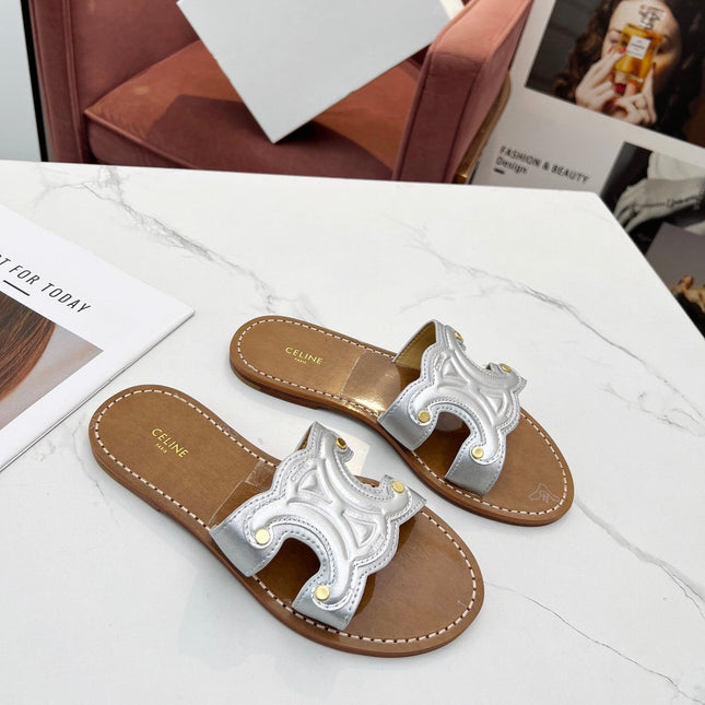TRIOMPHE SLIDE IN SILVER CALFSKIN