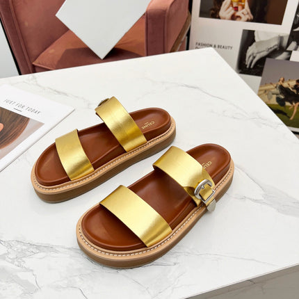 TWO-STRAP SANDALS IN GOLD CALFSKIN