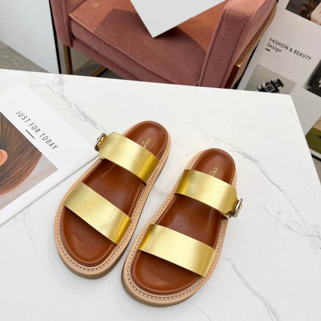TWO-STRAP SANDALS IN GOLD CALFSKIN