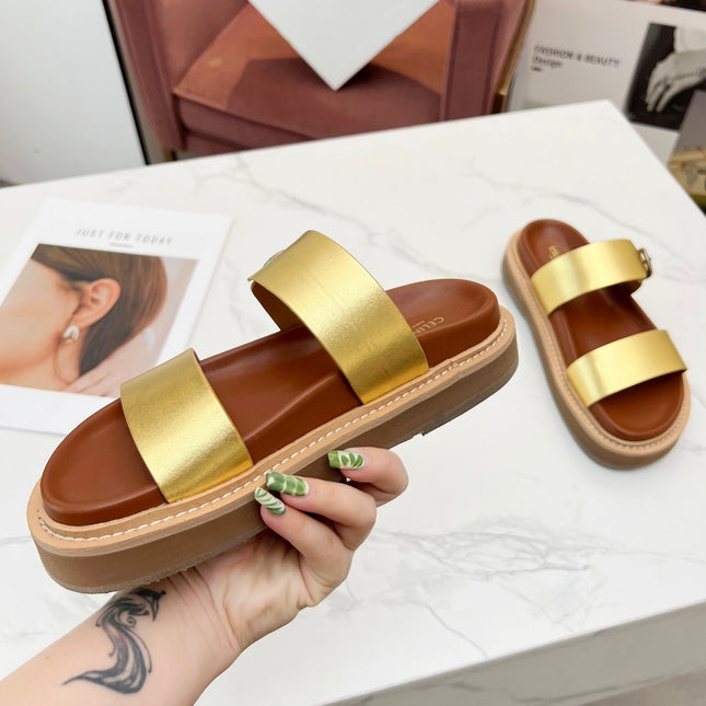 TWO-STRAP SANDALS IN GOLD CALFSKIN