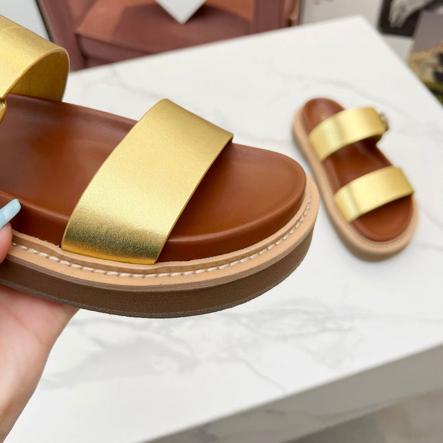 TWO-STRAP SANDALS IN GOLD CALFSKIN