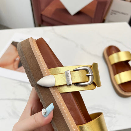TWO-STRAP SANDALS IN GOLD CALFSKIN