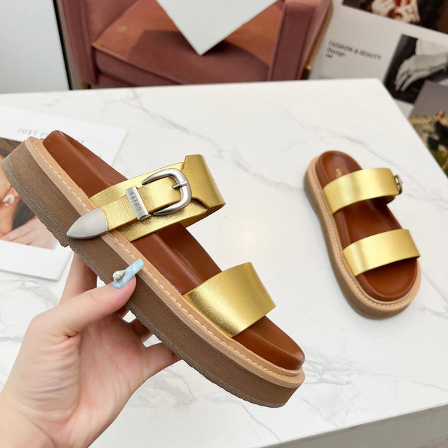 TWO-STRAP SANDALS IN GOLD CALFSKIN