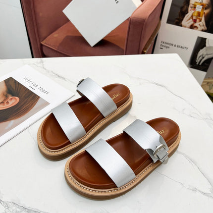 TWO-STRAP SANDALS IN SILVER CALFSKIN