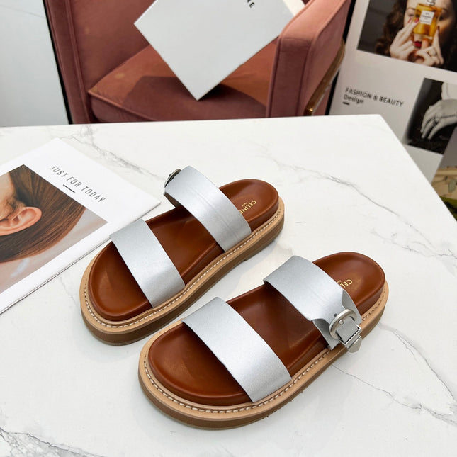 TWO-STRAP SANDALS IN SILVER CALFSKIN